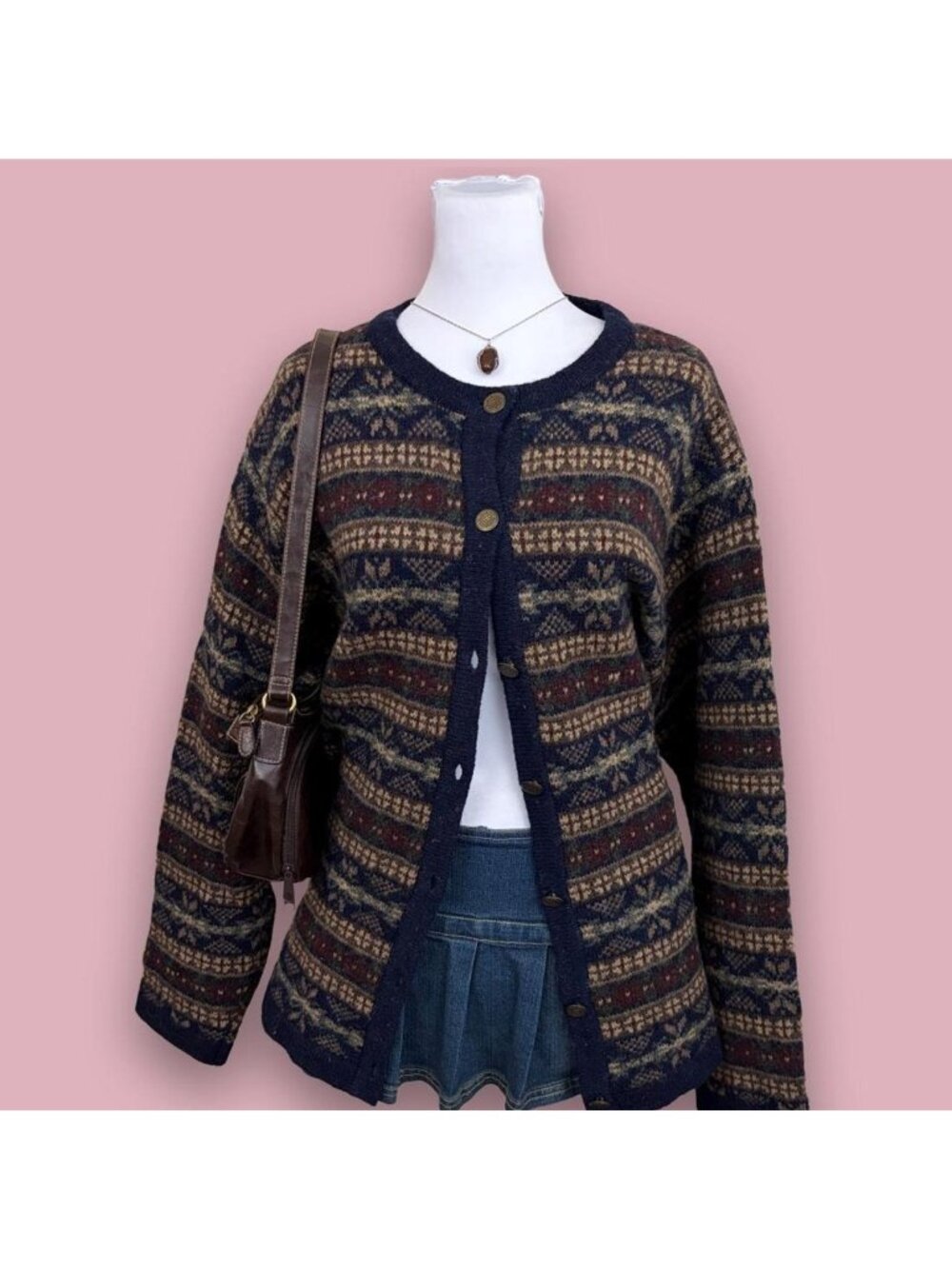 90s striped cottagecore granola girl wool cardigan